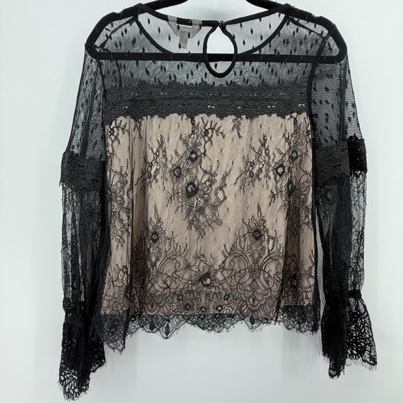 Honey & t Black Lace Crochet Whimsigoth Fairy Grunge Romantic‎ Top Size M Sheer - Picture 6 of 13